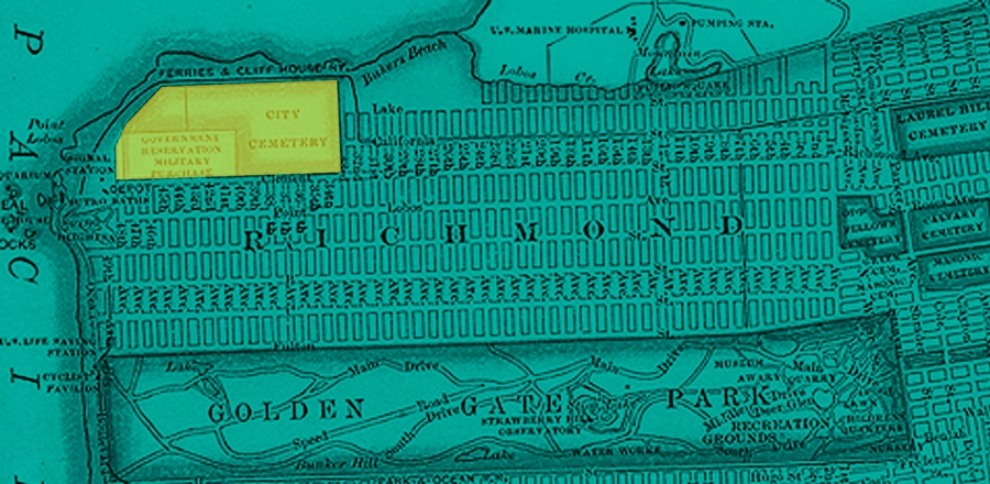 An old map of San Francisco showing the location of City Cemetery
