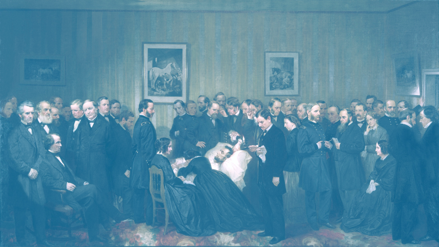 602ac891bf34e874f00eaa6b_HLAS_The_Last_Hours_of_Abraham_Lincoln_by_Alonzo_Chappel,_1868 A painting, The Last Hours of Abraham Lincoln by Alonzo Chappel, 1868. Depicts Lincoln in bed attended by Mary, and all the people reported to have visited Lincoln throughout the night and early morning as if they had come at the same time