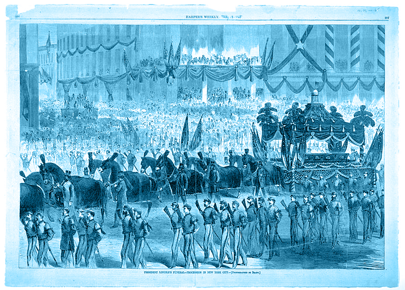 An illustration from Harper's Weekly that shows Lincoln's funeral procession through Buffalo, New York
