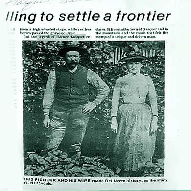A newspaper clipping showing a photo of Horace Gasquet and his wife Madame Gasquet
