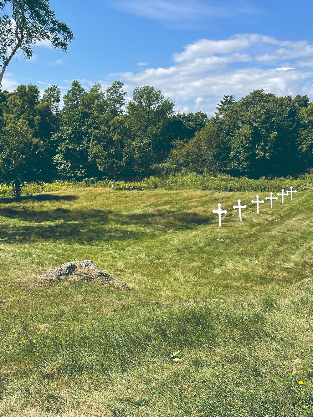 Mass grave with 5,000 people - symbolized by 47 crosses for the year they died