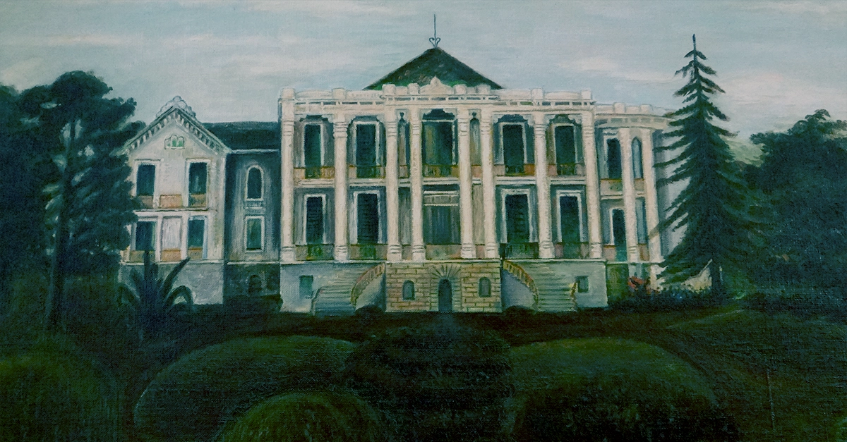 A painting of the Nottoway plantation in White Castle, LA circa 1860